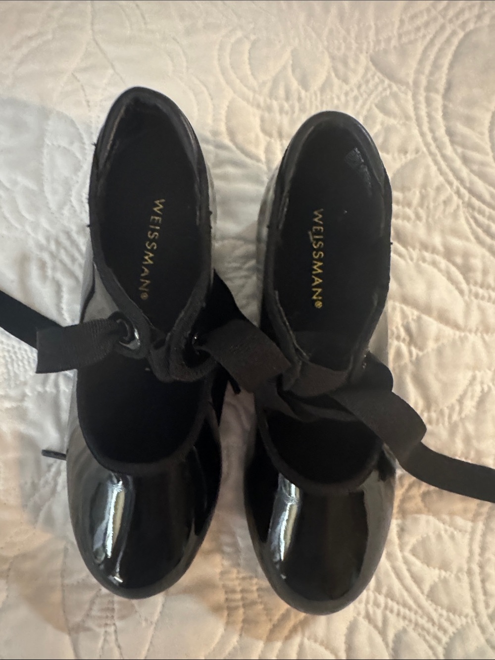 Weissman Black Patent Ribbon Tap Mary Jane Shoes